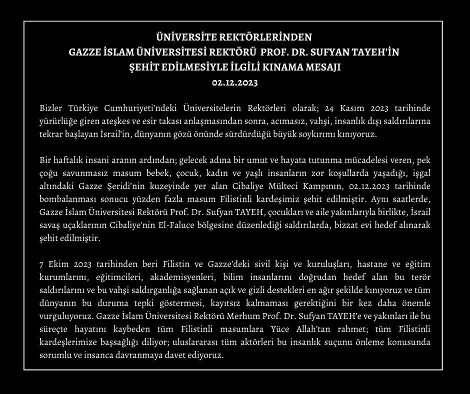  Türkiye’deki üniversite rektörleri, Gazze