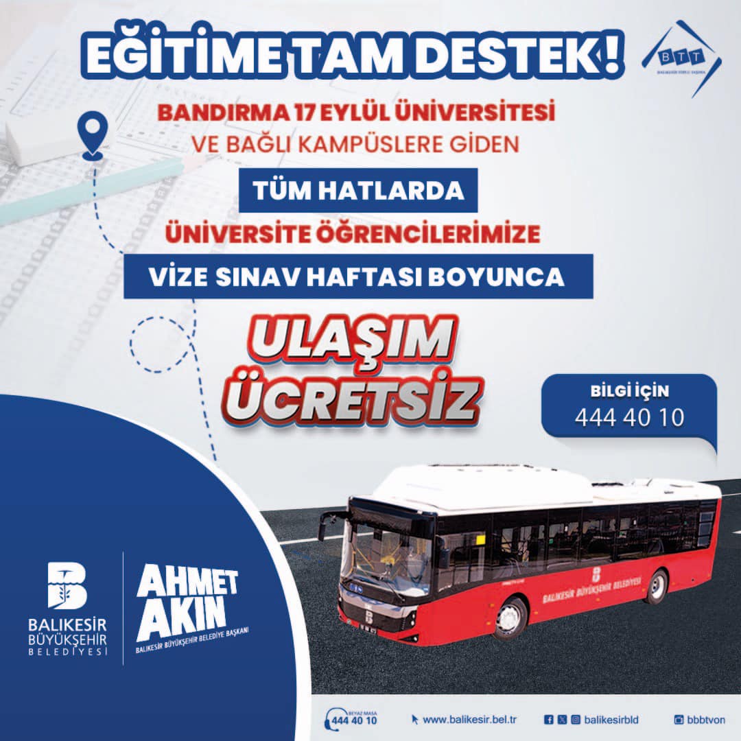 VİZE HAFTASINDA ÜCRETSİZ ULAŞIM İMKANI