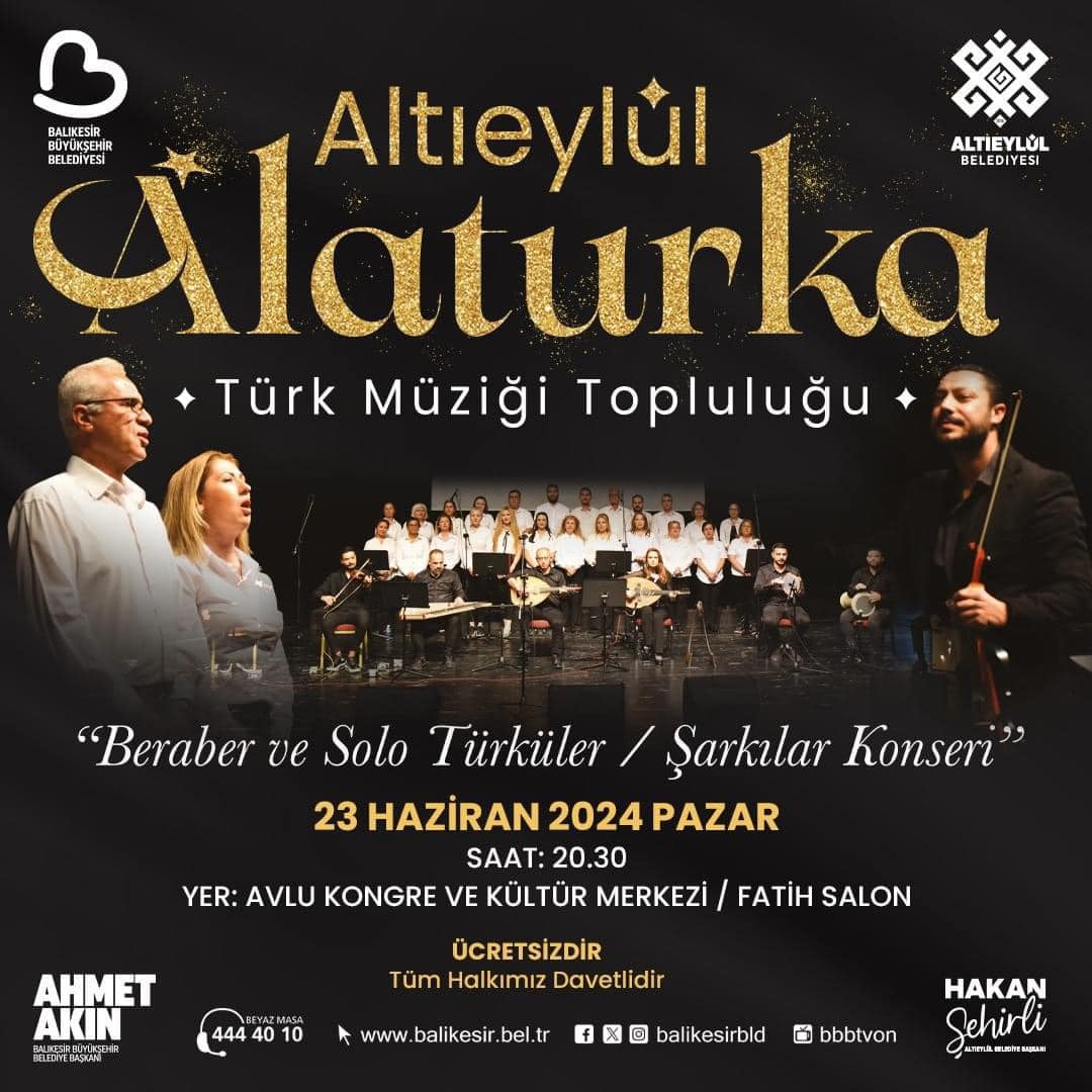 ALTIEYLÜL’DE TÜRK MÜZİĞİ ZİYAFETİ: “BERABER VE SOLO TÜRKÜLER / ŞARKILAR KONSERİ”