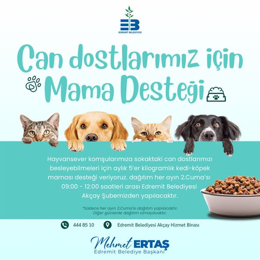 EDREMİT BELEDİYESİ’NDEN ÜCRETSİZ MAMA DAĞITIMI