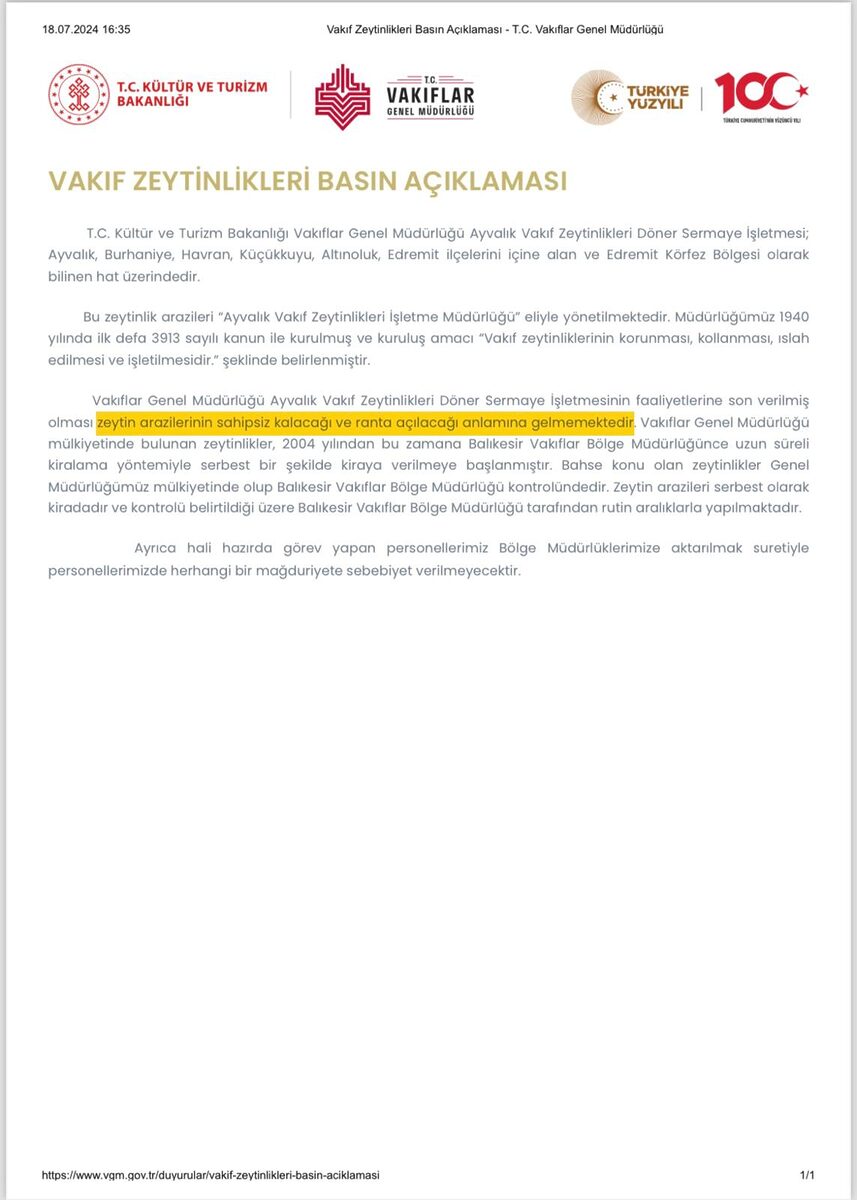 Vakiflar Genel Mudurlugu Basin Aciklamasi - Marmara Bölge: Balıkesir Son Dakika Haberleri ile Hava Durumu