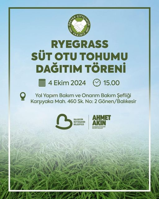 RYEGRASS SÜT OTU TOHUMU DAĞITIM TÖRENİ GÖNEN’DE DÜZENLENİYOR