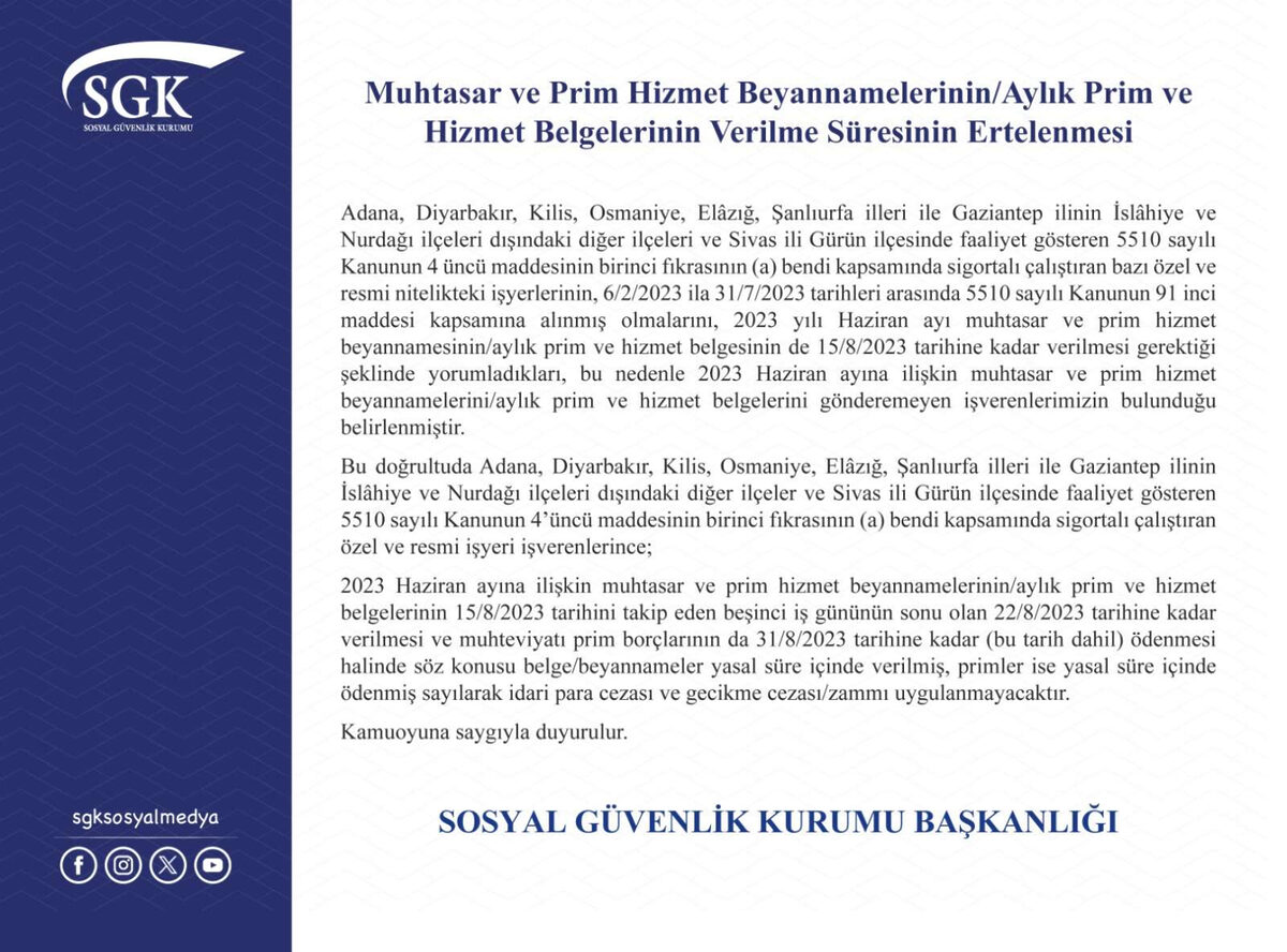 8 ilde prim ve hizmet belgelerinin teslim suresi uzatildi - Marmara Bölge: Balıkesir Son Dakika Haberleri ile Hava Durumu