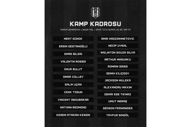 Beşiktaş'ın Adana Demirspor maçı kamp kadrosu belli oldu