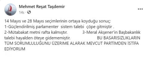 İYİ Partili Taşdemir: “Akşener’in başbakanlık talebi hayalden öteye gidememiştir”