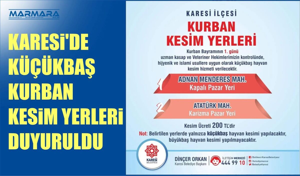 KARESİ’DE KÜÇÜKBAŞ KURBAN KESİMİ NEREDE YAPILACAK?