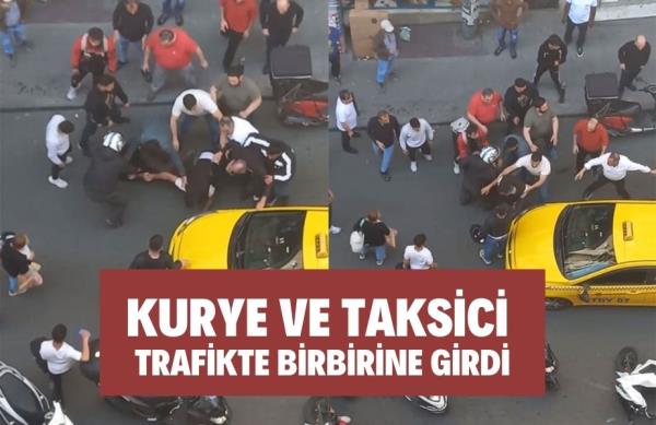 KURYE VE TAKSİCİ TRAFİKTE BİRİNE GİRDİ