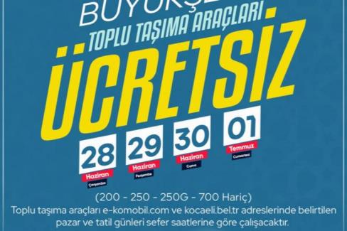 Kocaeli’de bayramda 4 gün ulaşım ücretsiz