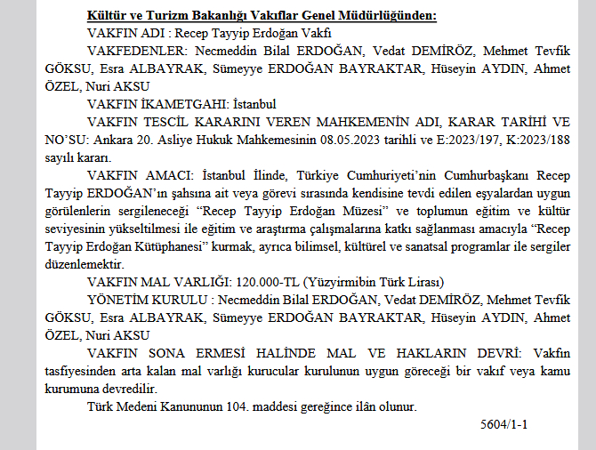 Recep Tayyip Erdogan Vakfi kuruldu.p - Marmara Bölge: Balıkesir Son Dakika Haberleri ile Hava Durumu