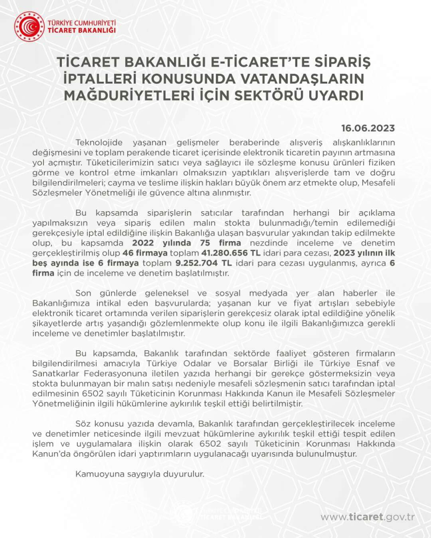 Ticaret Bakanligi e siparis iptallerini yakin takibe aldi - Marmara Bölge: Balıkesir Son Dakika Haberleri ile Hava Durumu