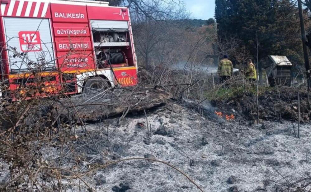 Balıkesir'in Kepsut ilçesine bağlı Piyade Mahallesi'nde dün çıkan arazi yangını,