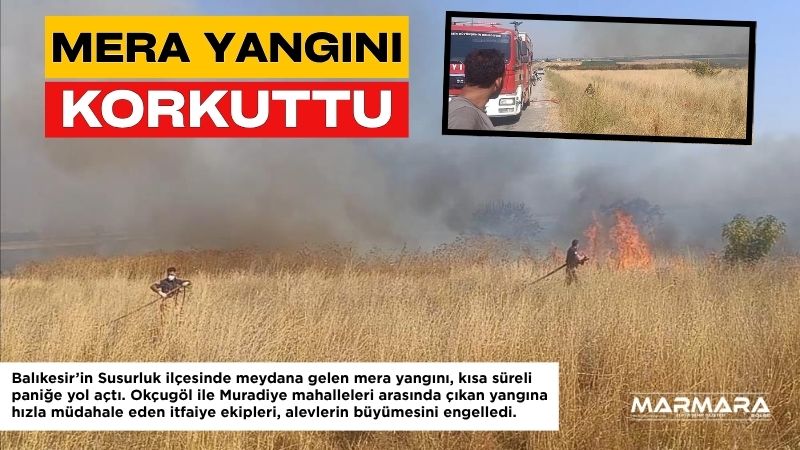 Balıkesir’in Susurluk ilçesinde meydana gelen mera yangını, kısa süreli paniğe