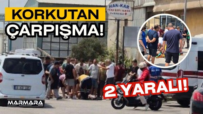 Sanayi kavşağında meydana gelen çarpışma sonrası motorlu bisiklet devrildi, iki