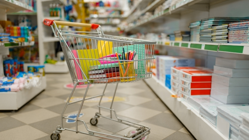 Okulların açılmasına günler kala Balıkesir’de zincir marketler kırtasiye raflarını hazırladı.
