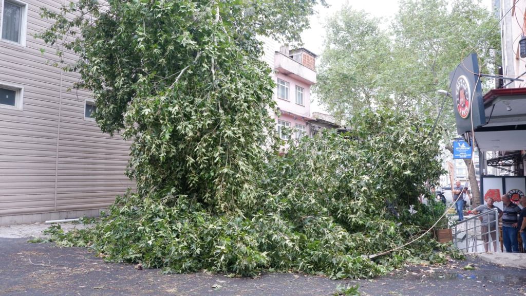 Susurluk’ta gece saatlerinde etkili olan şiddetli fırtına, ilçe merkezinde çeşitli
