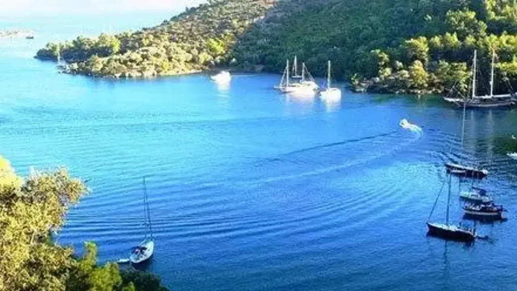Muğla’nın Göcek beldesinde yer alan Göbün Koyu, turkuaz sularının altında