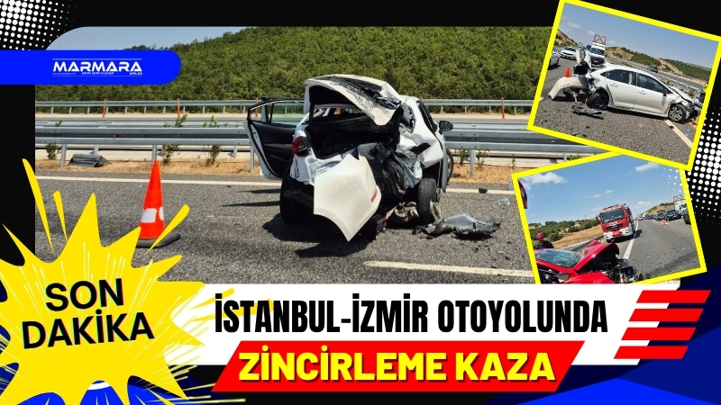 Balıkesir’in Yunakdere mevkisinde İstanbul-İzmir otoyolunda meydana gelen zincirleme trafik kazasında