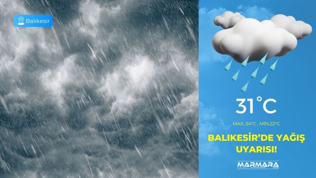 Balıkesir’de 2 Ağustos 2025 Cumartesi günü gök gürültülü sağanak yağış