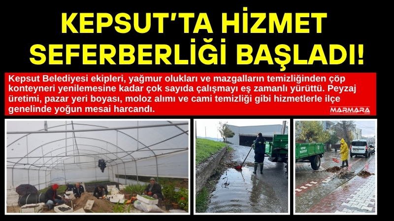 Kepsut Belediyesi ekipleri, yağmur olukları ve mazgalların temizliğinden çöp konteyneri