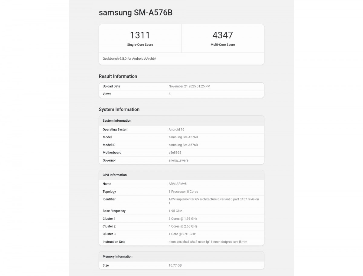 Samsung A57'nin Gücü Şoke Etti! samsung galaxy a57 exynos 1680 ile geekbench te ortaya cikti198878 1 - Marmara Bölge Gazetesi