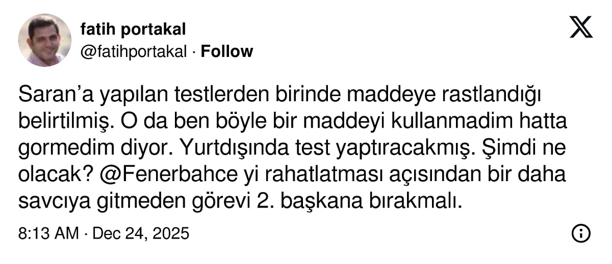 Uyuşturucu Testi Pozitif Çıkan Sadettin Saran'a "Gereğini Yap" Çağrısı s c441deb3bba03626f5a62dc99d2649668eb22236 - Marmara Bölge Gazetesi