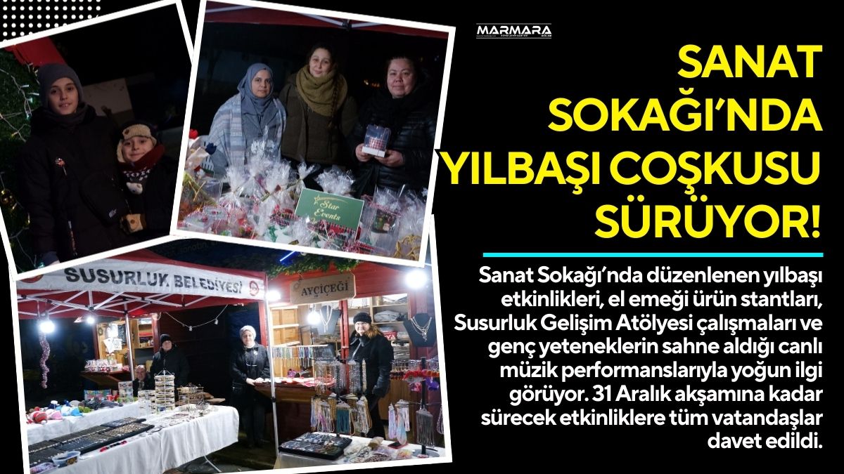 Sanat Sokağı’nda düzenlenen yılbaşı etkinlikleri, el emeği ürün stantları, Susurluk