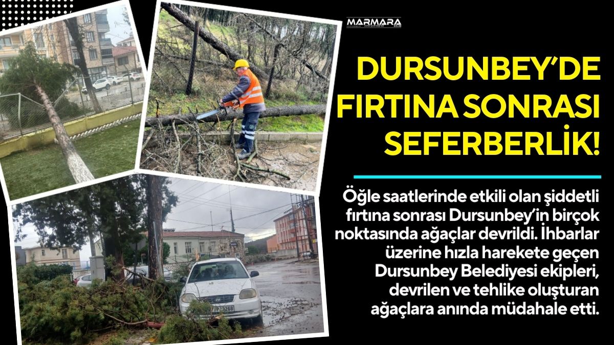 Öğle saatlerinde etkili olan şiddetli fırtına sonrası Dursunbey’in birçok noktasında