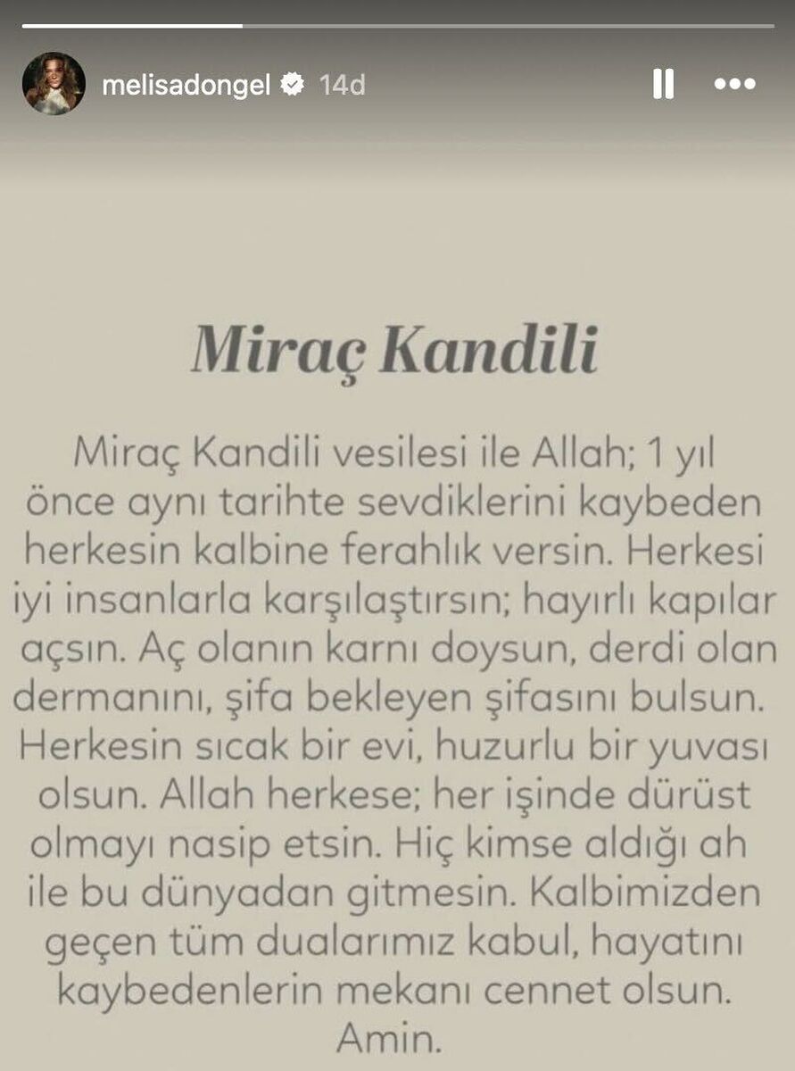 Melisa Döngel’den Dikkat Çeken Kandil Paylaşımı s 8c48e05db53e7b32c1d302fc706169d3366d1ae0 - Marmara Bölge Gazetesi