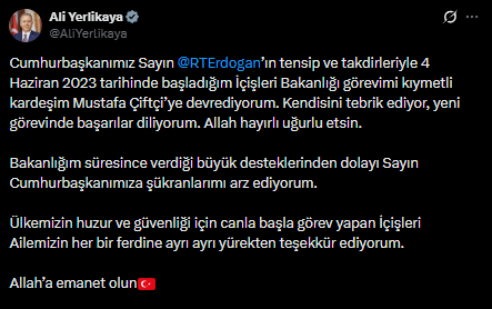 İçişleri Bakanı Değişti: Ali Yerlikaya Yerine Mustafa Çiftçi Ekran goruntusu 2026 02 11 100649 - Marmara Bölge Gazetesi