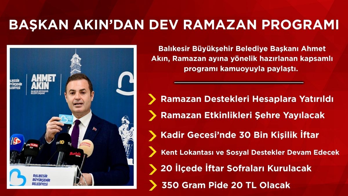 Balıkesir Büyükşehir Belediye Başkanı Ahmet Akın, Ramazan ayına yönelik hazırlanan