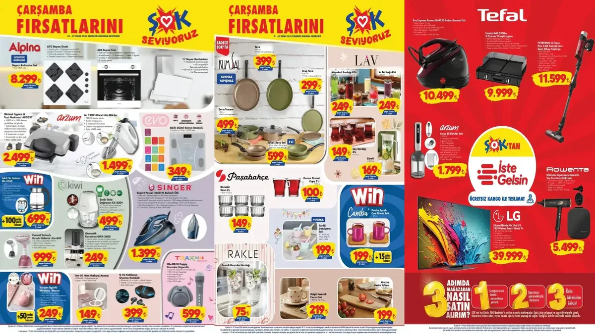 ŞOK Market’in 1-7 Nisan aktüel kataloğu yayımlandı. Elektronikten mutfağa, ev
