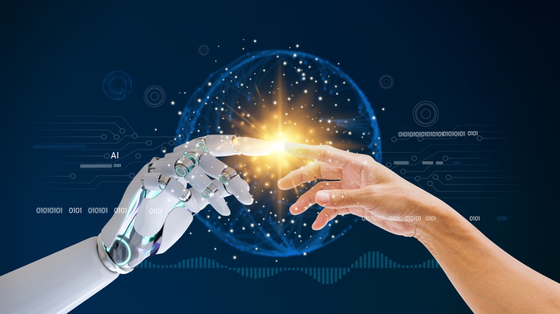 Yapay Zekâdan Yeni Tanı Aracı: Kanser Tedavisinde “FaceAge” Dönemi Başlıyor artificial intelligence ai robot finger making contact with human hand - Marmara Bölge Gazetesi