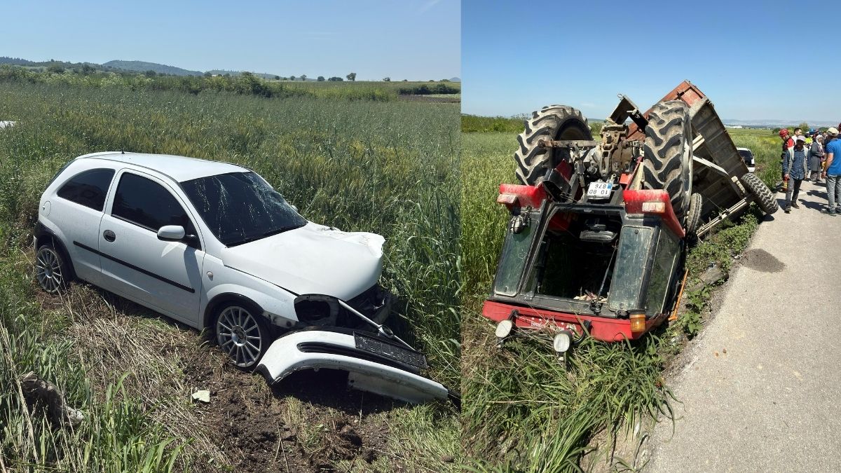 Balıkesir-Bigadiç karayolu üzerindeki Üniversite Kavşağı'nda meydana gelen trafik kazasında traktör