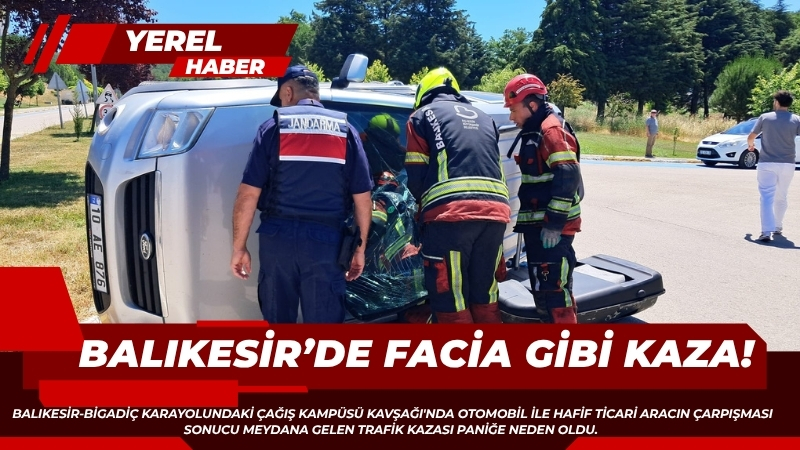 Balıkesir-Bigadiç karayolundaki Çağış Kampüsü Kavşağı'nda otomobil ile hafif ticari aracın