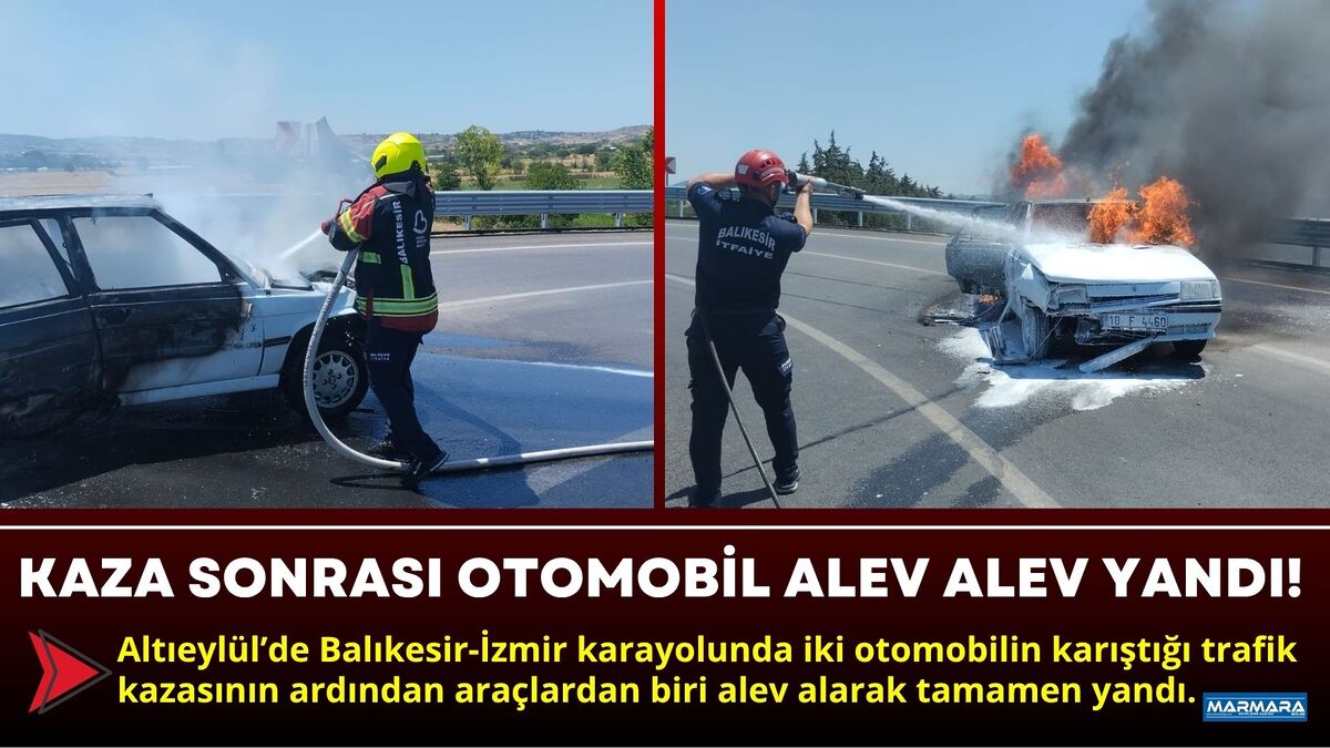 Altıeylül’de Balıkesir-İzmir karayolunda iki otomobilin karıştığı trafik kazasının ardından araçlardan