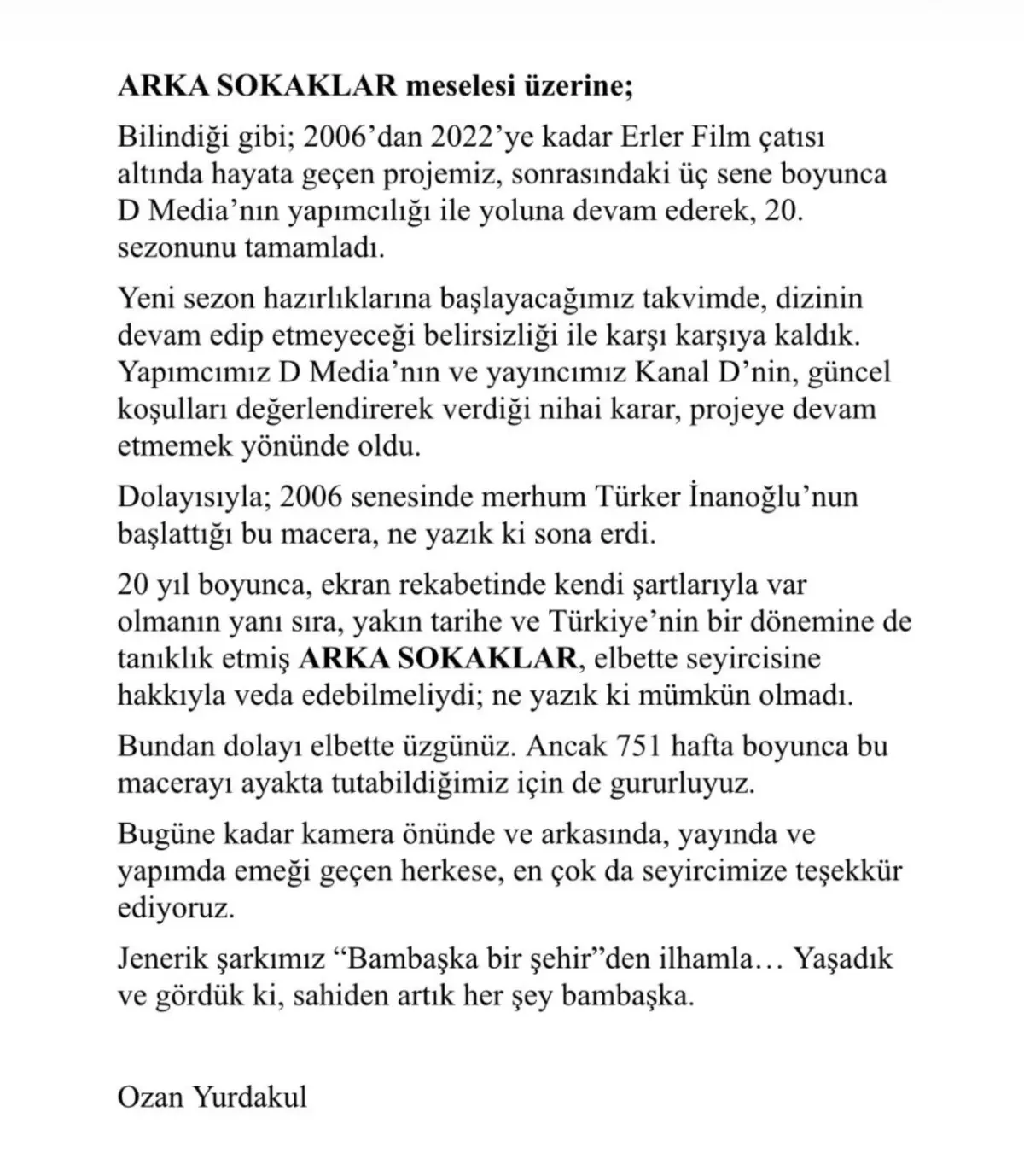 Arka Sokaklar İçin Final Kararı! 20 Yıllık Ekran Macerası Sona Erdi ARKA SOKAKLAR - Marmara Bölge Gazetesi