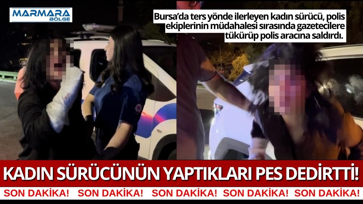 Bursa’da ters yönde ilerleyen kadın sürücü, polis ekiplerinin müdahalesi sırasında