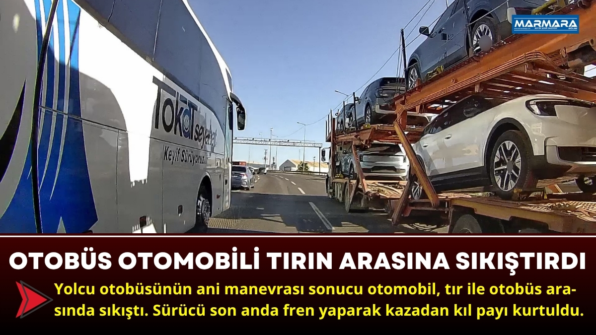 Kocaeli’de D-100 kara yolunda seyir halindeki yolcu otobüsünün şerit değiştirirken