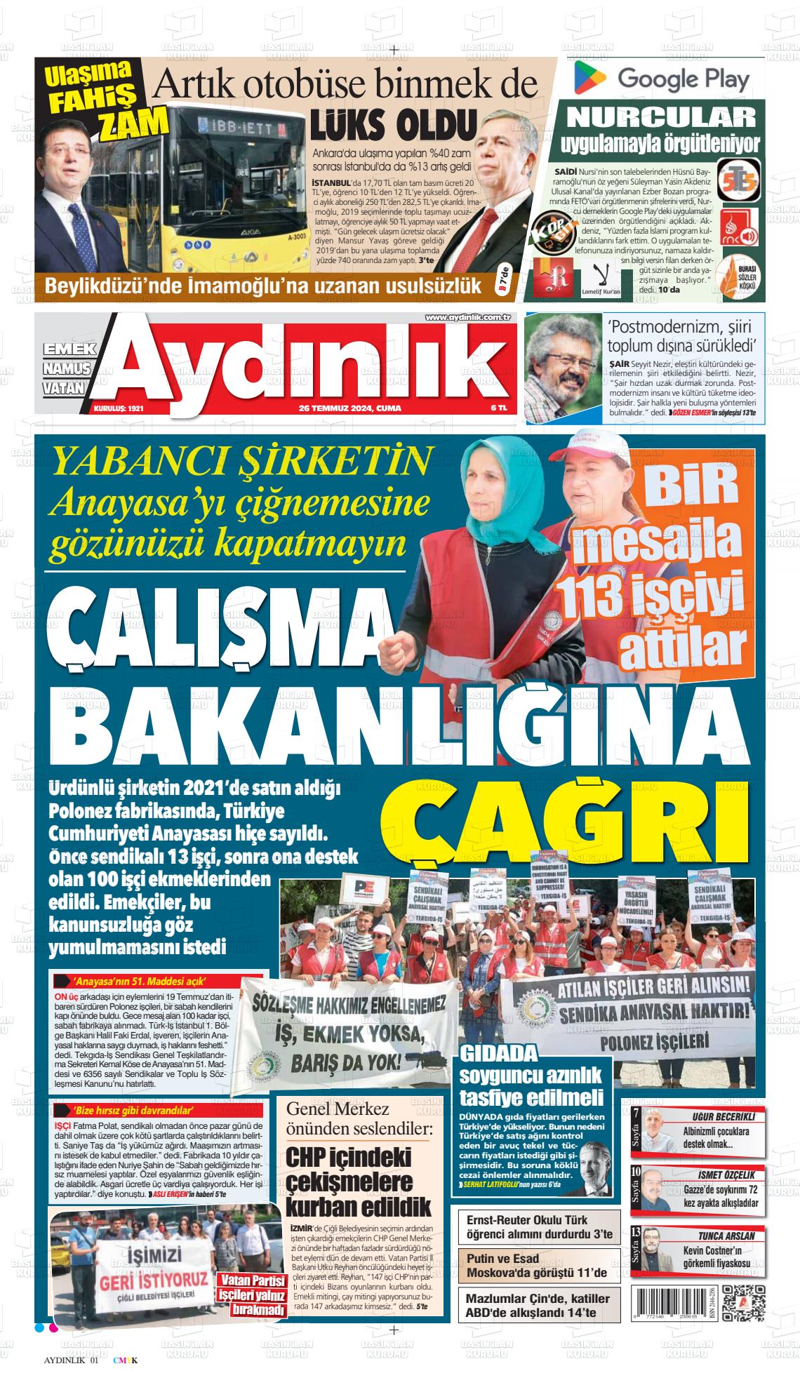 aydinlik vatan emek namus 26 temmuz 2024 tarihli gazetesi B - Marmara Bölge: Balıkesir Son Dakika Haberleri ile Hava Durumu